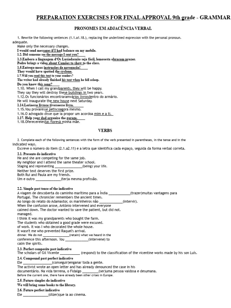 FINAL EXAM PREPARATION EXERCISES 9th Grade | PDF | Semantics | Grammar