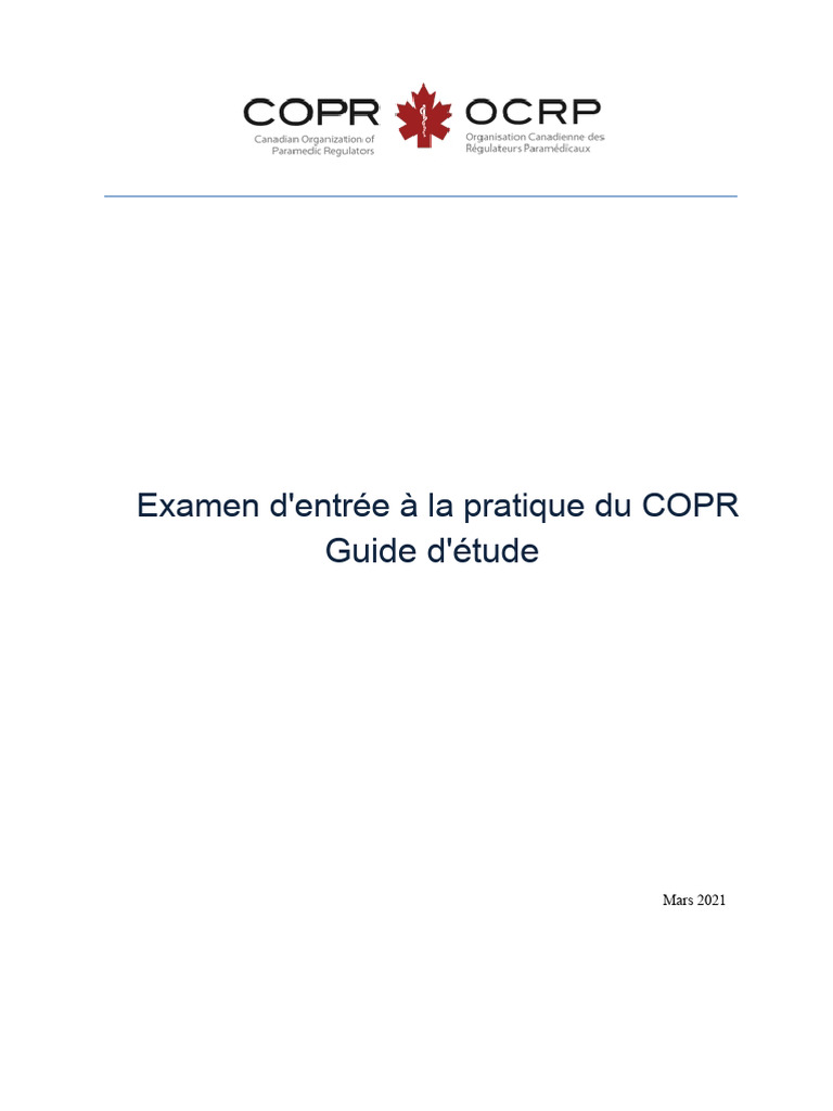 Guide d'étude examen COPR 2021 | PDF | Sauveteur (ambulance) | Paramédic