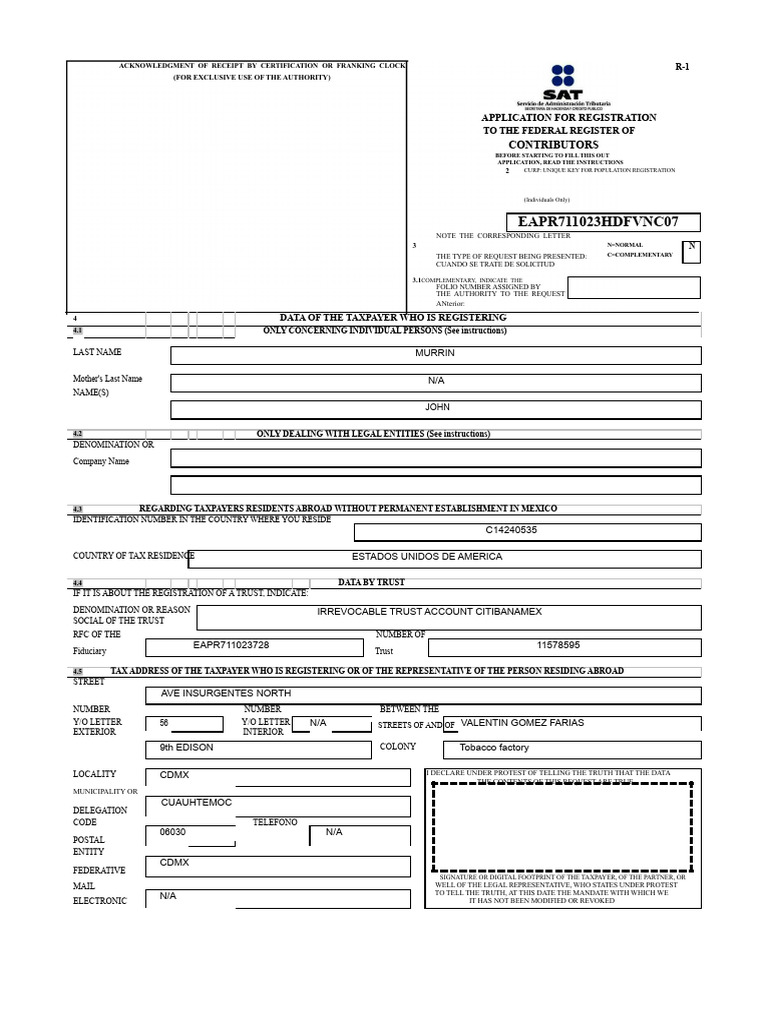 4. FORMAT R-1 APPLICATION FOR REGISTRATION IN THE FEDERAL TAXPAYER ...