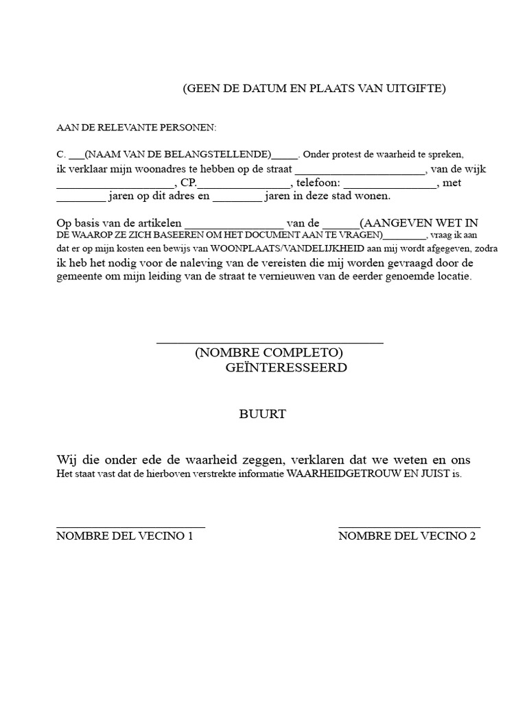 Format Brief Verblijf | PDF