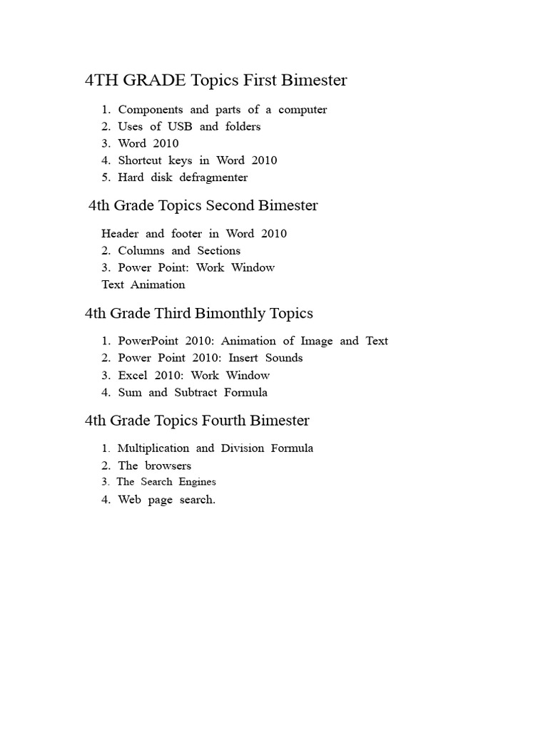 4TH GRADE Topics First Bimester | PDF