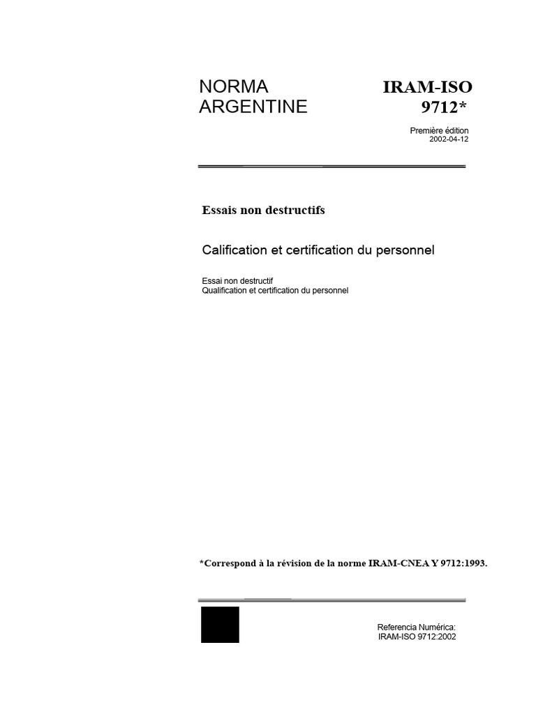 Certification du Personnel en END IRAM-ISO 9712 | PDF | Contrôle non ...