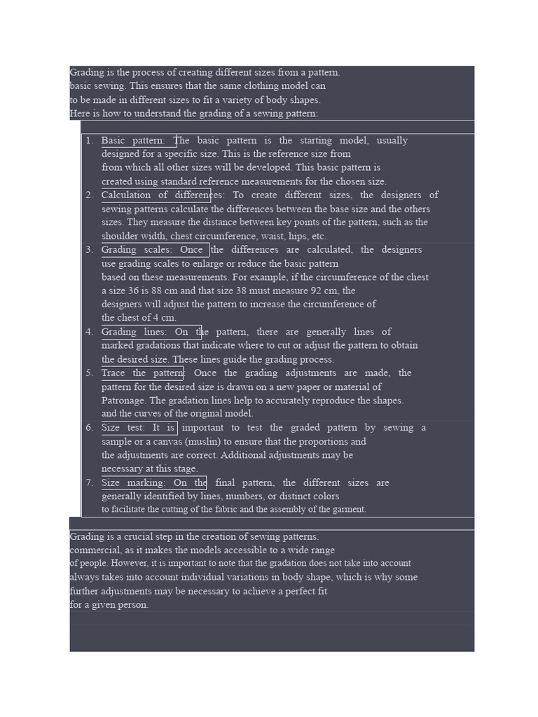 Gradation Sizes | PDF | Sewing