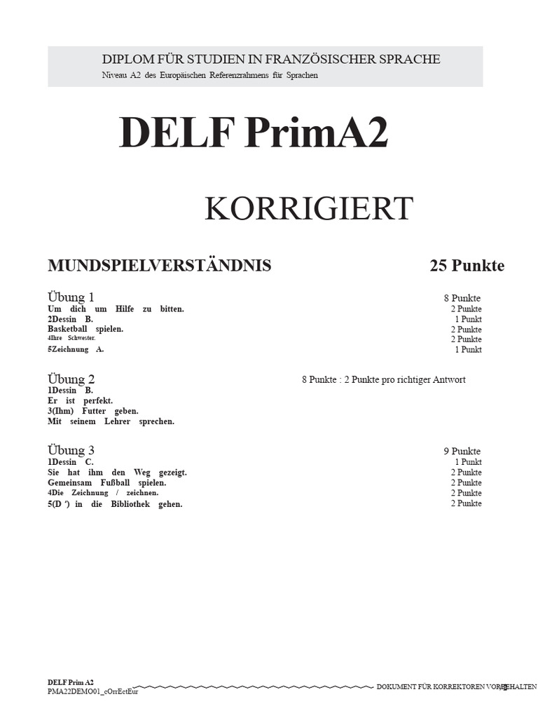 Delf Prim A2 Korrigiert - 220715 - 012357 | PDF