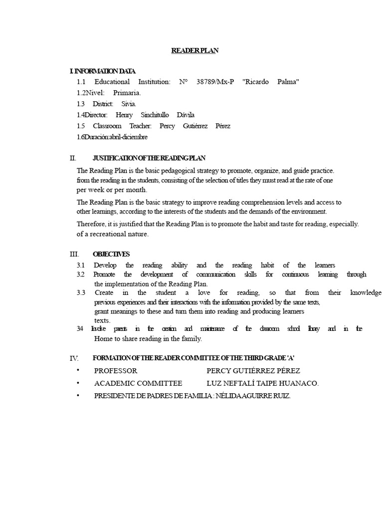 Third Grade Reading Plan Overview | PDF | Reading Comprehension ...