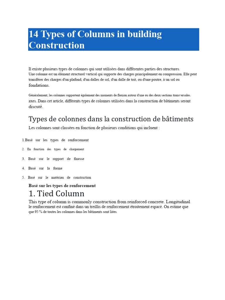 14 Types de Colonnes en Construction | PDF | Colonne | Béton armé