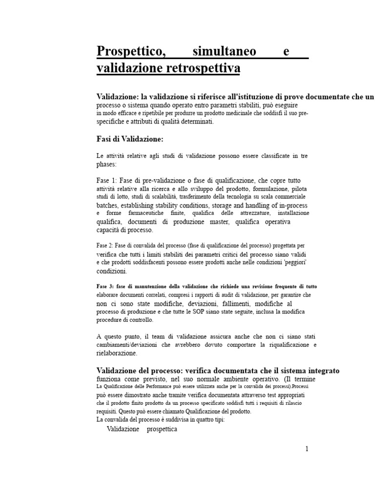 Validazione Prospective, Concomitante e Retrospective - BUON ARTICOLO | PDF