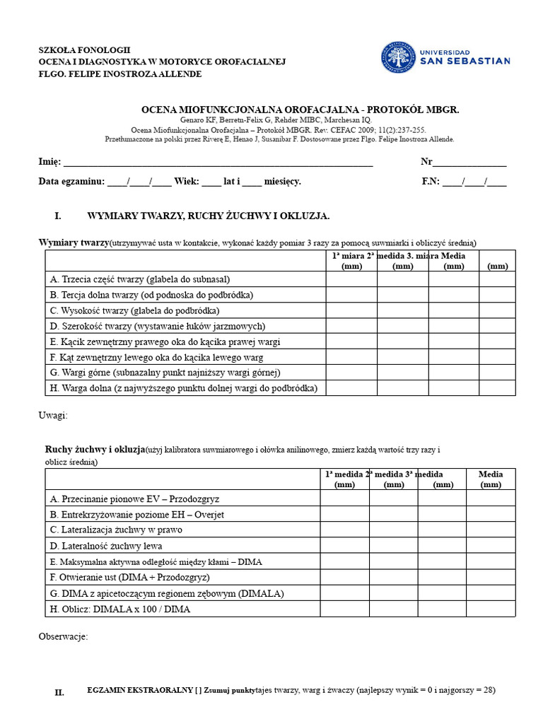 Badanie Miofunkcjonalne Orofacjalne - Protokół MBGR | PDF