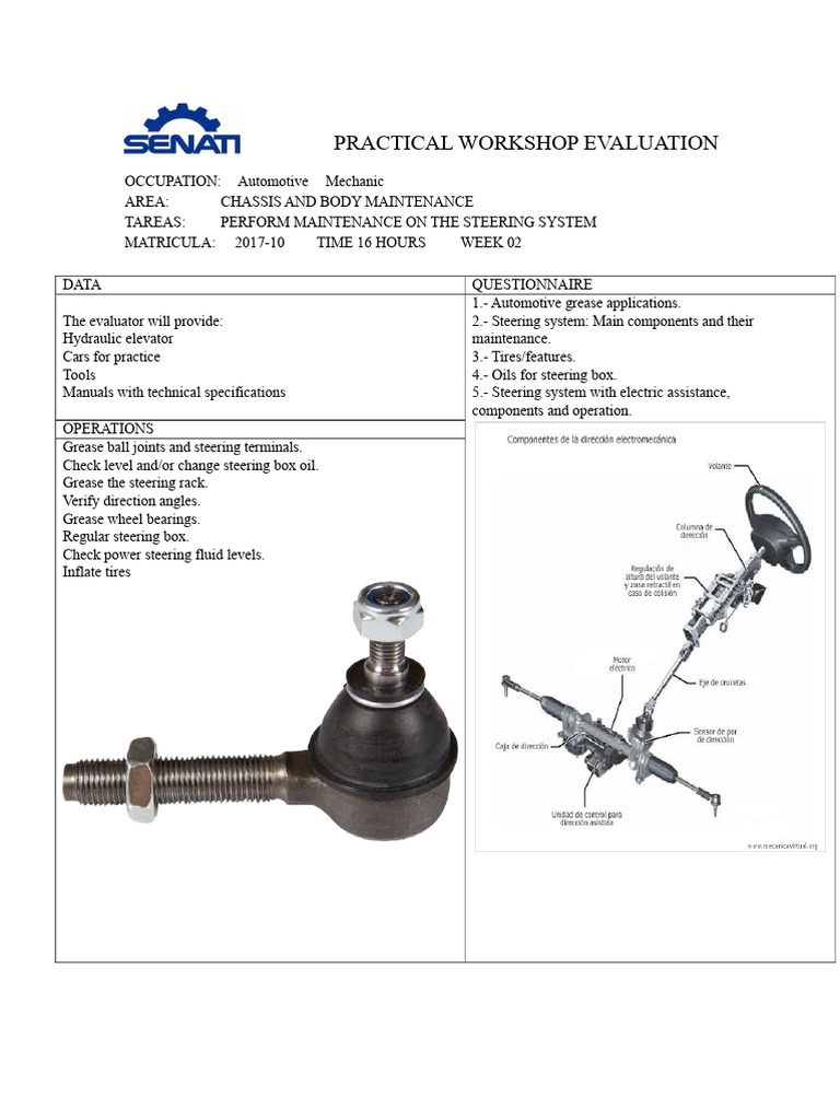 Worksheet of The Steering System2 | PDF