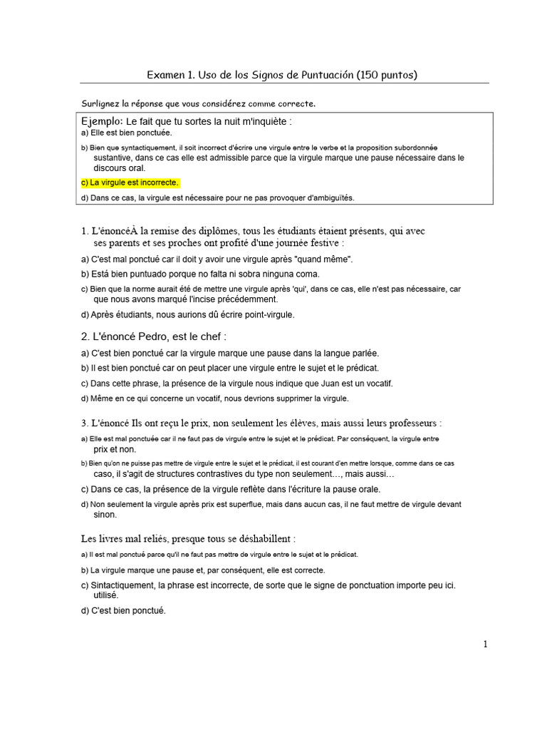 Examen sur l'Usage des Signes de Ponctuation | PDF | Virgule | Phrase