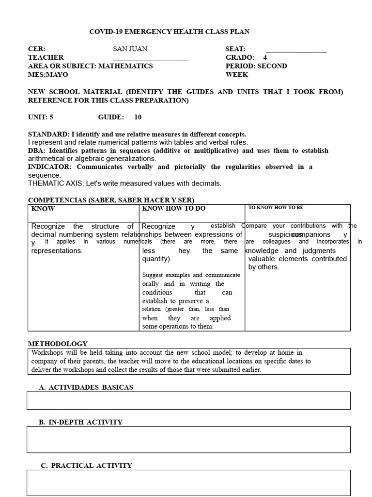 COVID-19 Math Class Plan for Grade 4 | PDF | Mathematics | Decimal
