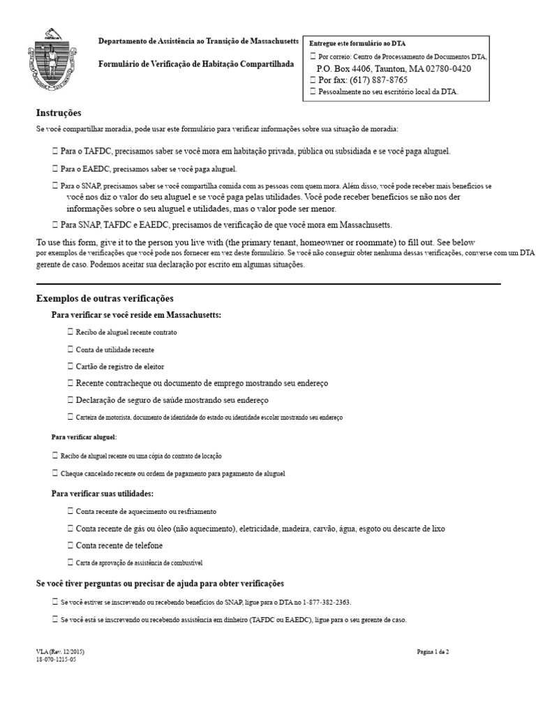 Formulário de Verificação de Habitação MA | PDF