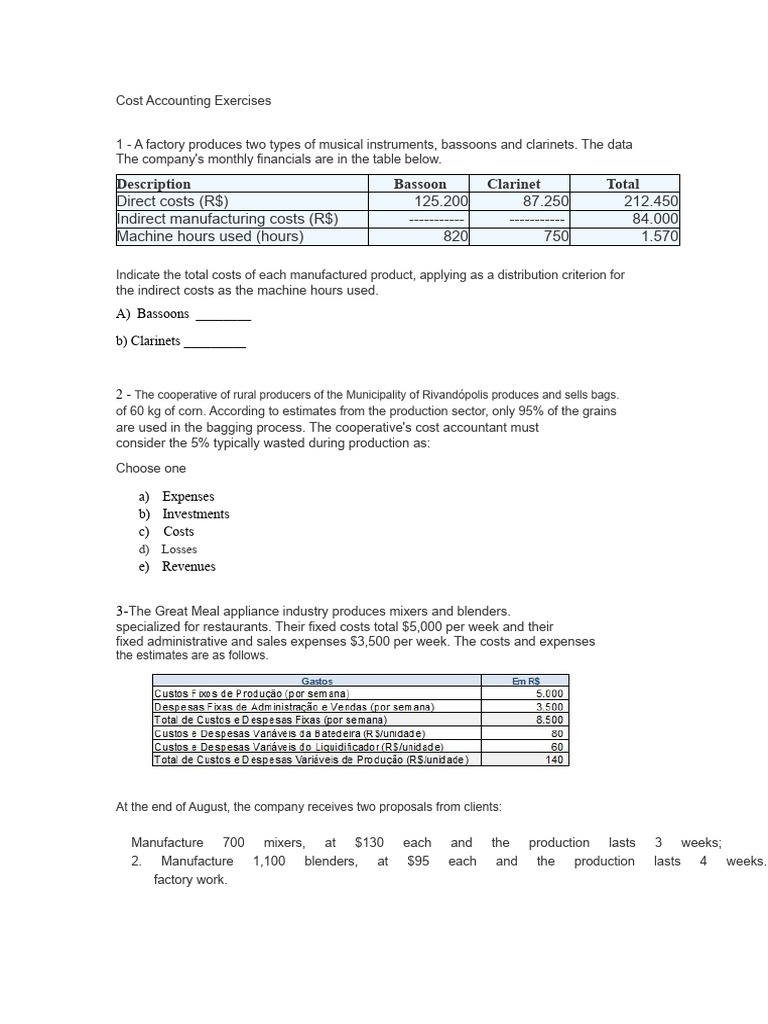 Cost Accounting Exercises 1 | PDF | Cost Of Goods Sold | Expense