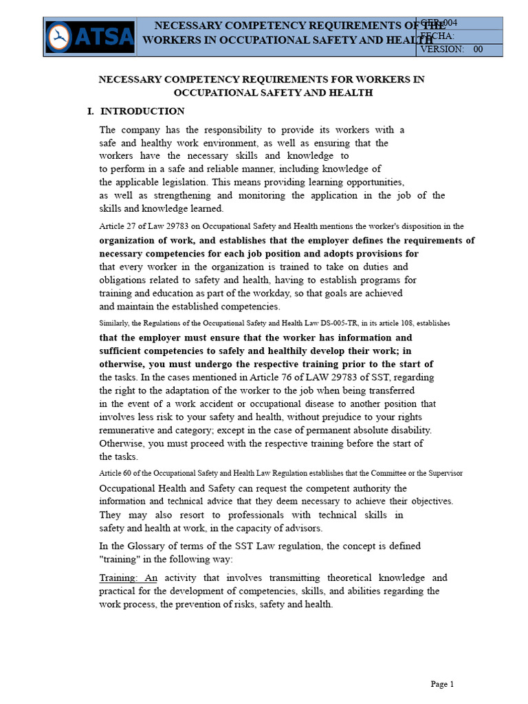 Competency Requirements for Safety Workers | PDF | Occupational Hygiene ...