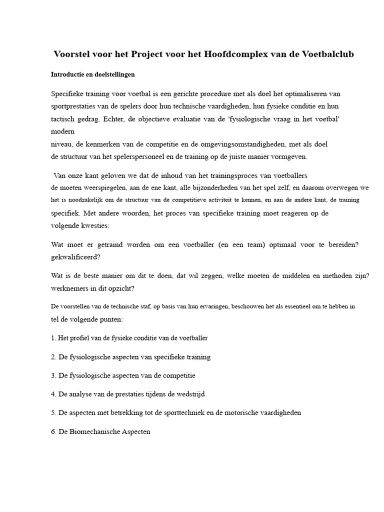Voorstel Van Het Project Voor de Hoofdlocatie Van de Voetbalclub | PDF