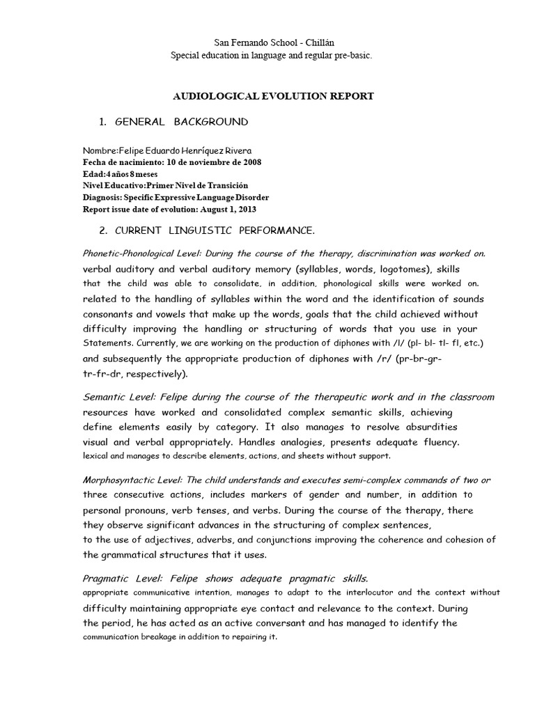 Model Speech Therapy Evolution Report | PDF | Word | Verb