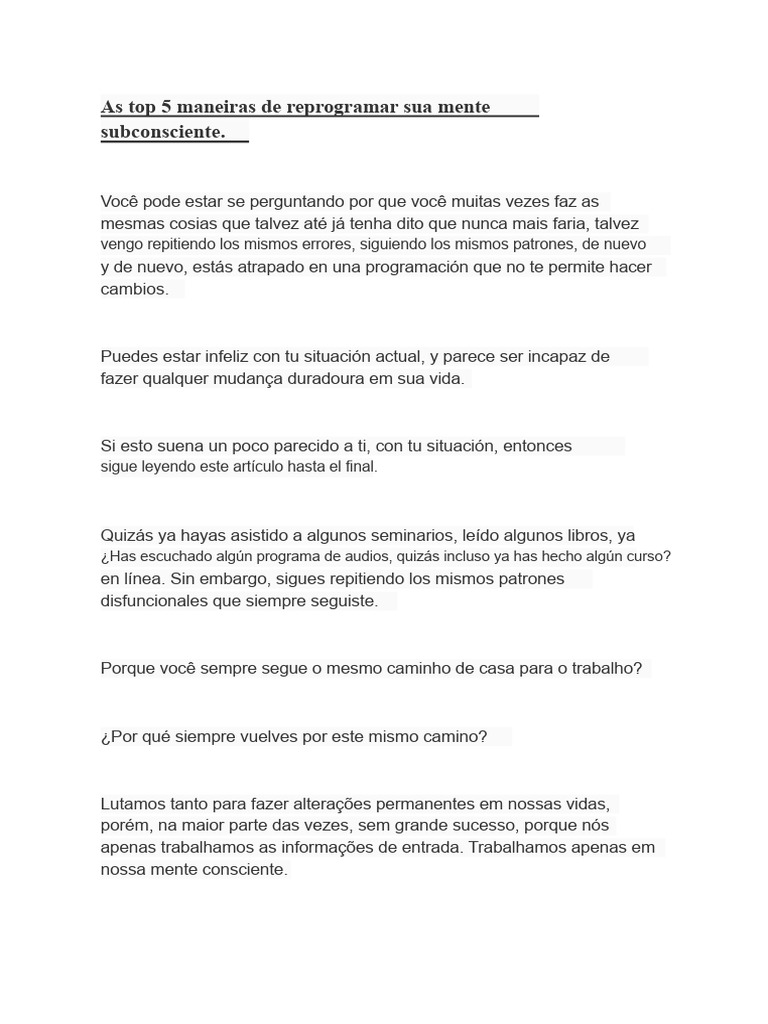 5 Técnicas para Reprogramar tu Mente Subconsciente | PDF | Mente | Hipnosis