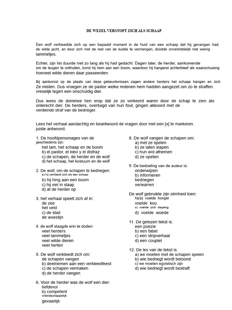 DE WOLF VERKLEED ALS SCHAPEN (Workshop) | PDF