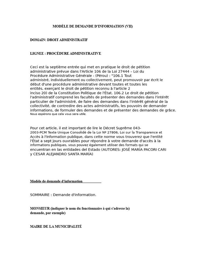 Modèle de demande d'information administrative | PDF | Justice | Crime ...