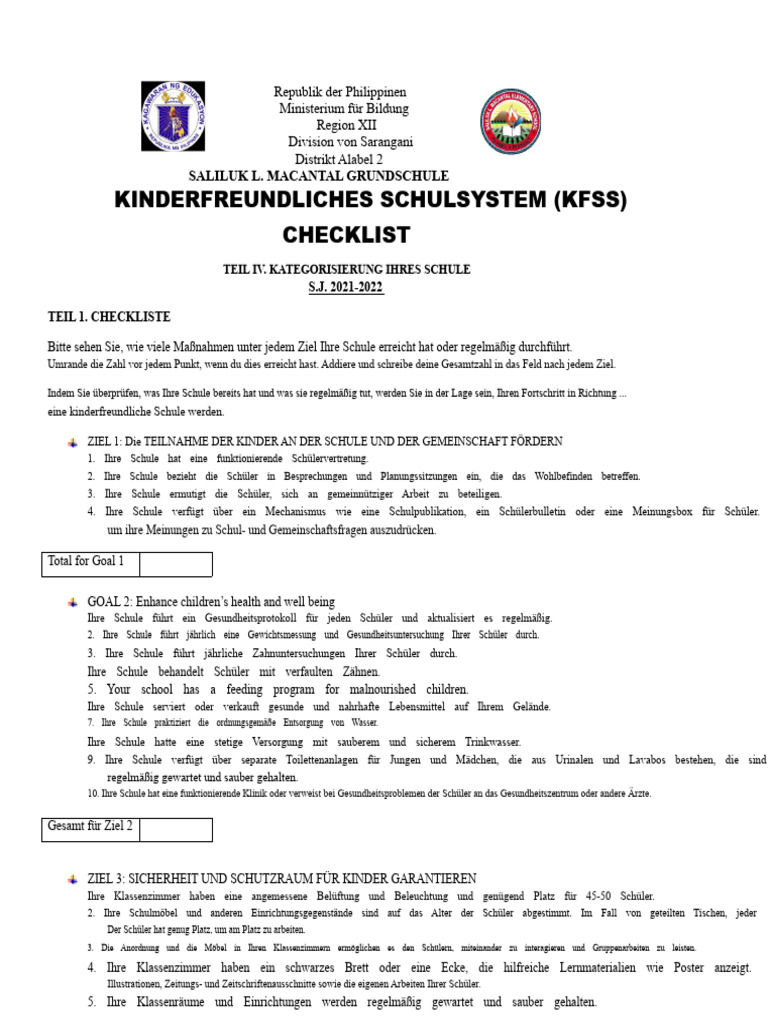 Kindgerechtes Schulsystem Cfss Checkliste | PDF