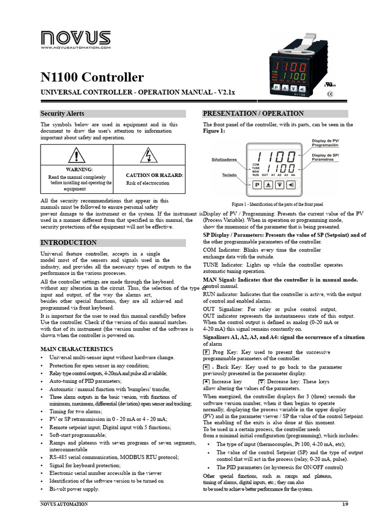 N1100 Universal Controller Manual | PDF | Parameter (Computer ...