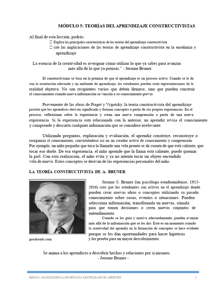 Teorías del Aprendizaje Constructivista | PDF | Aprendizaje | Plan de ...