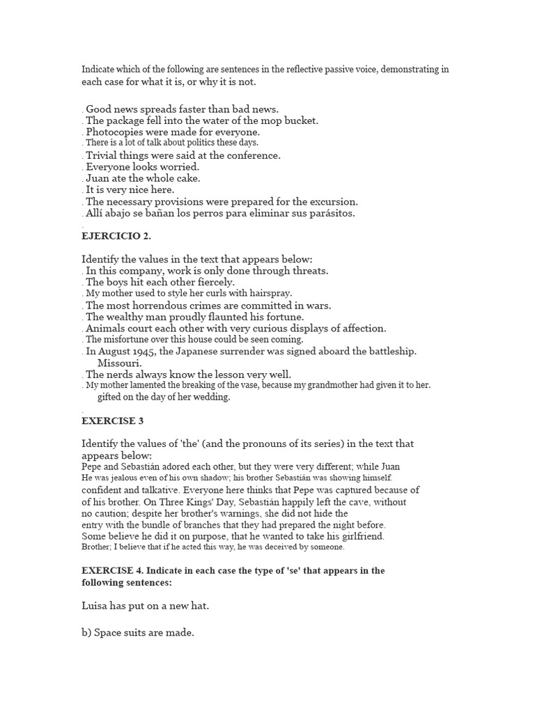 Indicate Which of The Following Are Reflexive Passive Sentences. | PDF ...