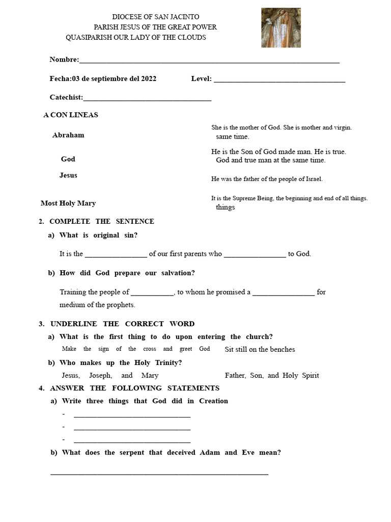 Catechism Worksheet for Students | PDF