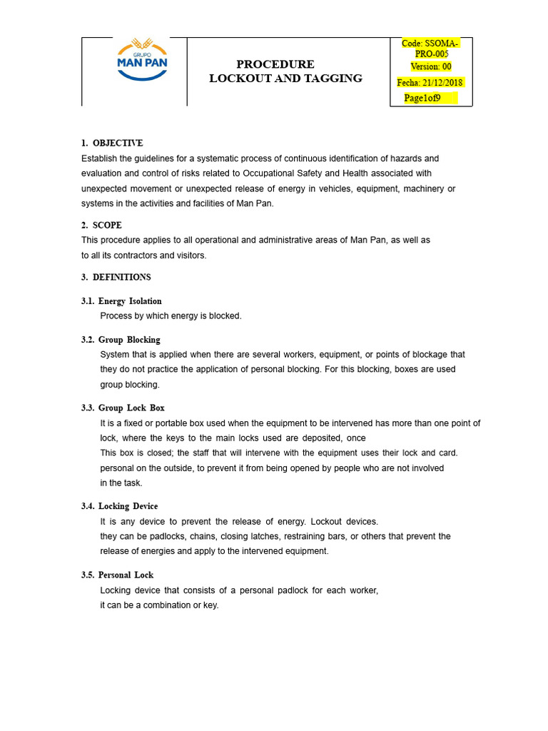 Lockout/tagout Procedure | PDF | Safety