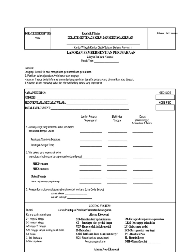 Formulir Laporan Penghentian RKS FORM 5 | PDF