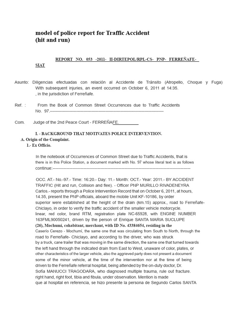Police Report: Hit and Run Accident | PDF | Vehicles | Land Transport
