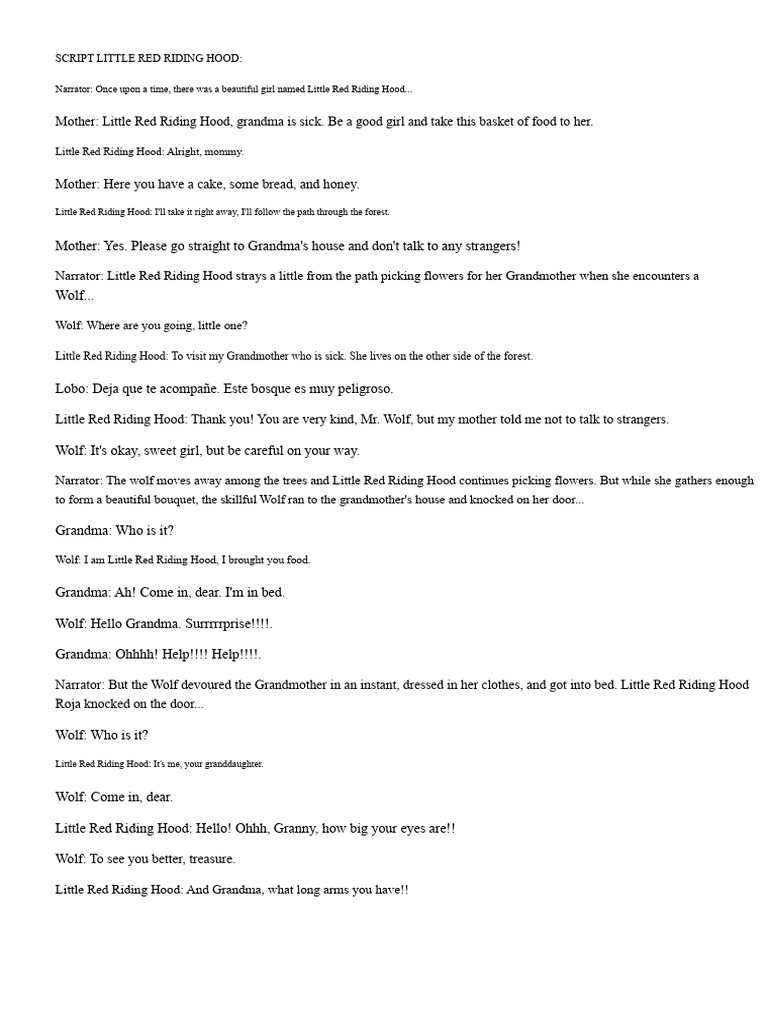Little Red Riding Hood Script | PDF | Little Red Riding Hood