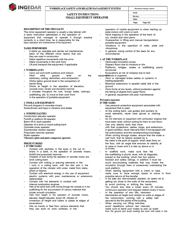 Minor Equipment Operator Safety Guide | PDF | Elevator | Hypertension