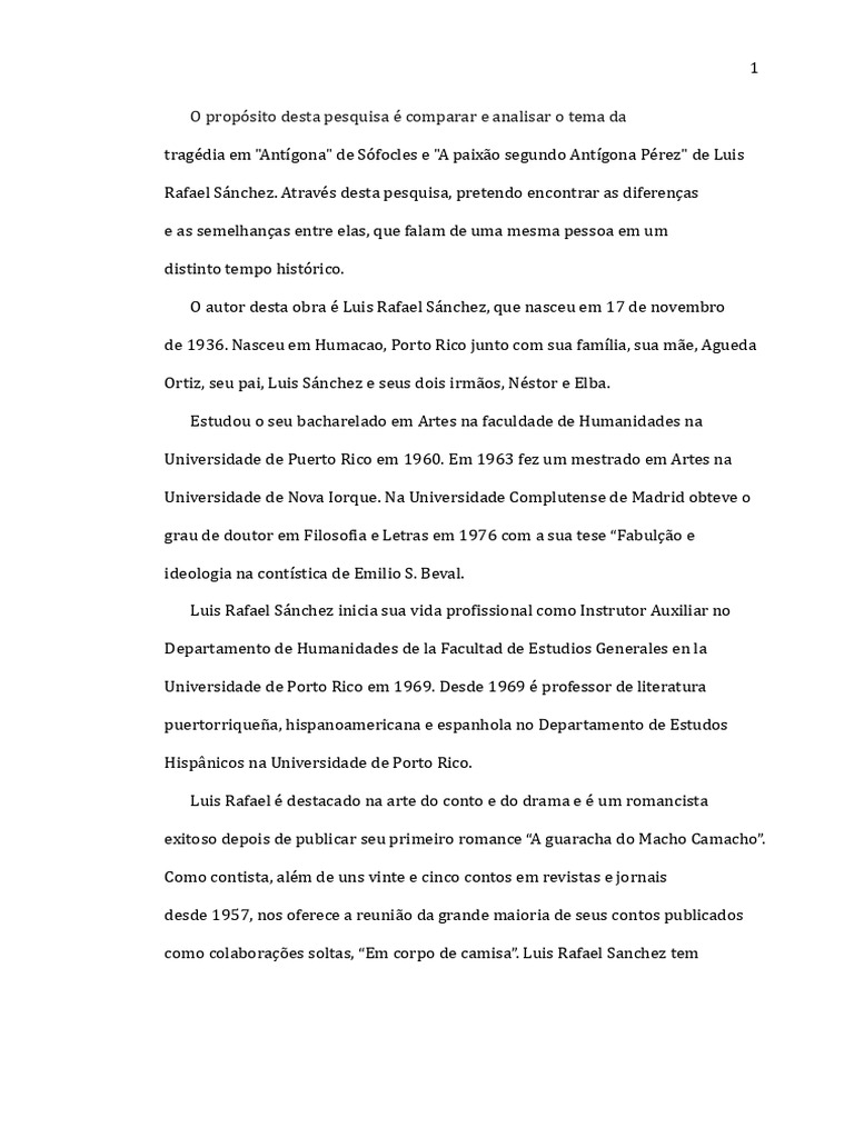 Comparação Entre A Antígona de Sófocles e A de Luis Rafael Sánchez | PDF