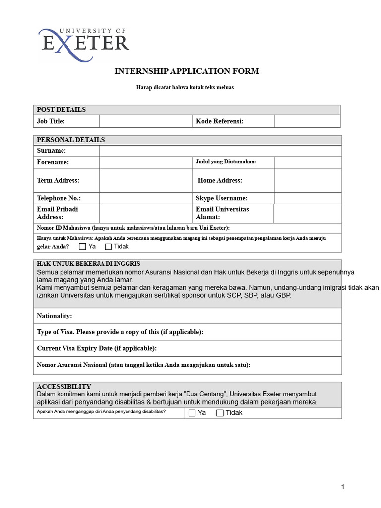 Formulir Aplikasi Magang Exeter | PDF