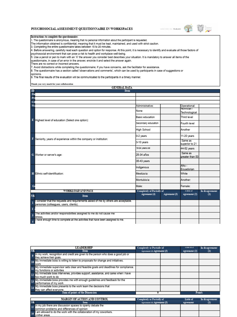 4_questionnaire Psychosocial Risks | PDF | Risk | Safety