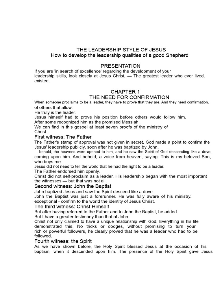 Summary of Jesus' Leadership Style | PDF | Ministry Of Jesus | John The ...