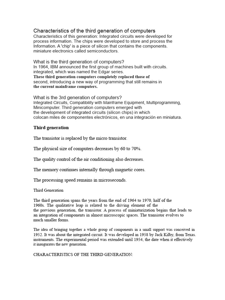 Features of The Third Generation of Computers | PDF | Integrated ...