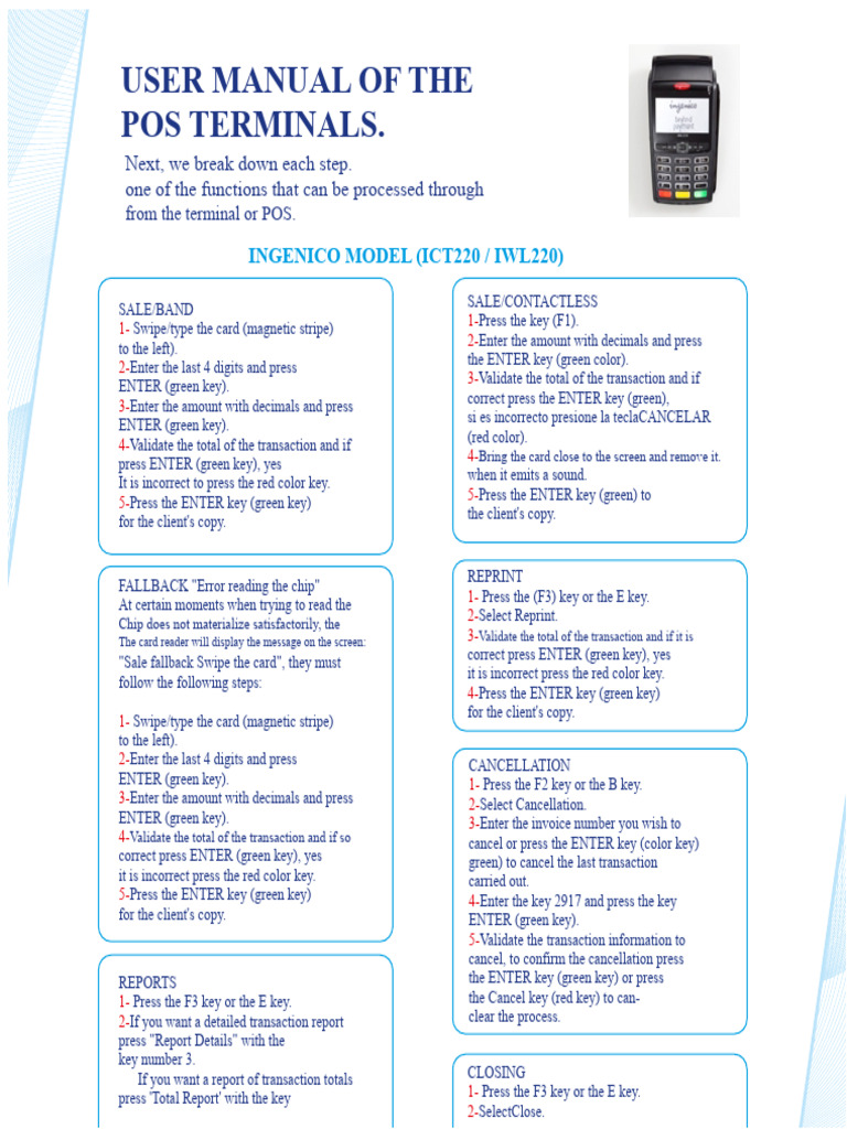 POS Terminal User Manual: Ingenico ICT220/IWL220 | PDF | Computing | Financial Technology