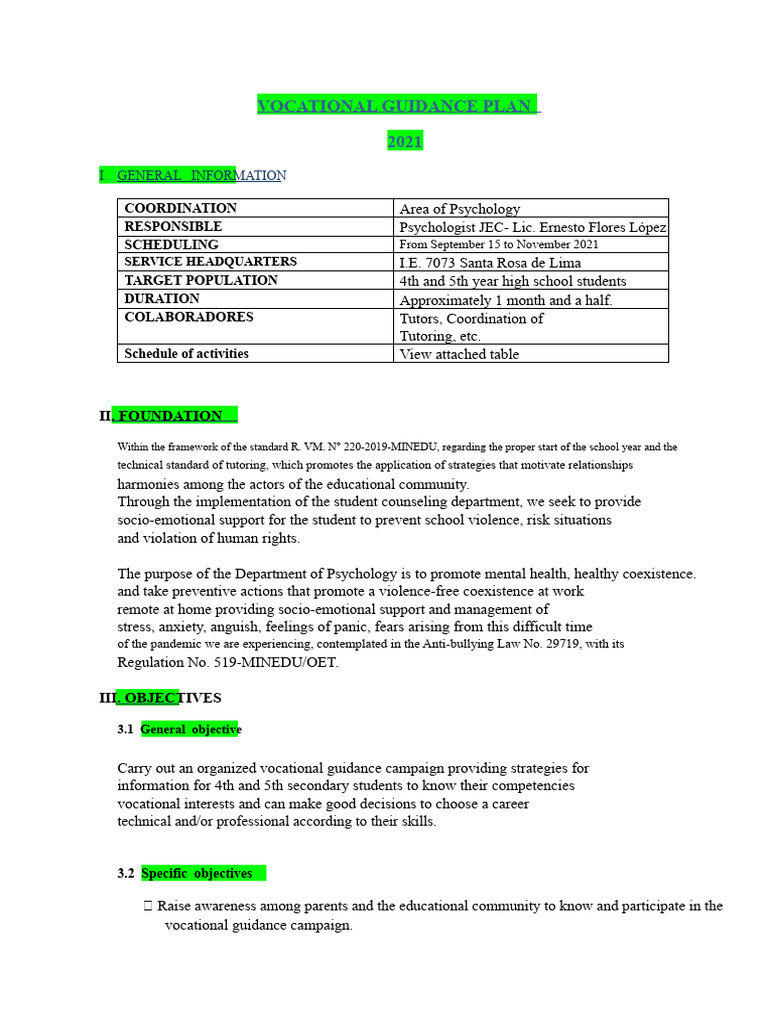 Vocational Guidance Plan for Students | PDF | Psychology | Psychologist