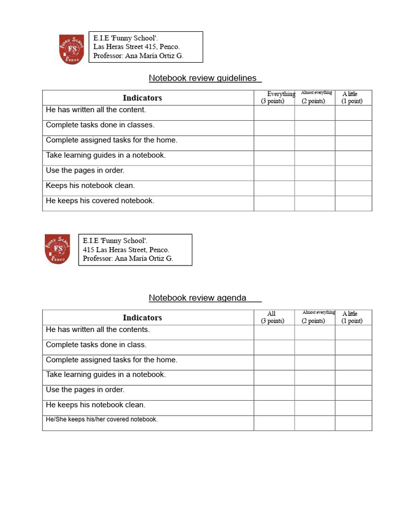 Notebook Review Guidelines for E.I.E. | PDF