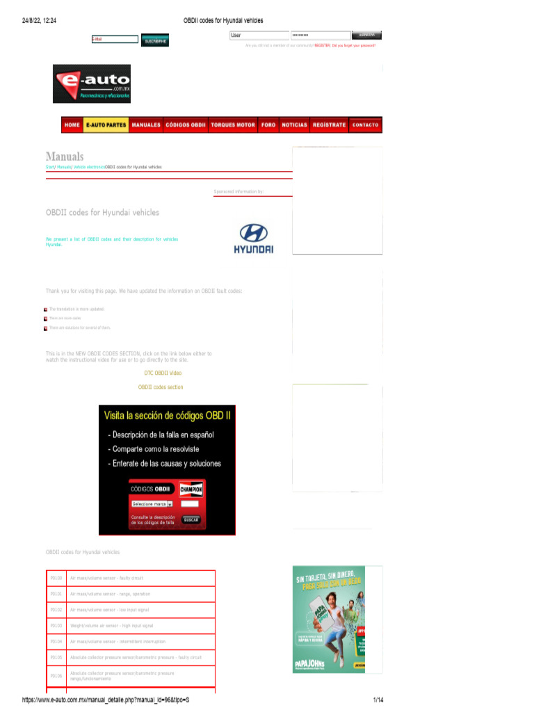 OBDII Codes for Hyundai Vehicles | PDF | Throttle | Exhaust Gas
