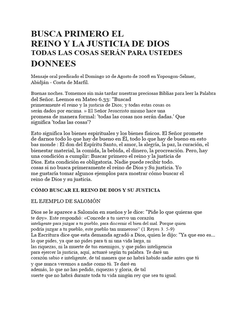 Buscar el Reino de Dios y Su Justicia | PDF | Cristo (título) | Vida ...