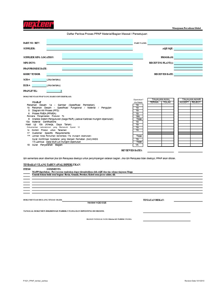 Daftar Periksa PPAP Manajemen Persediaan | PDF