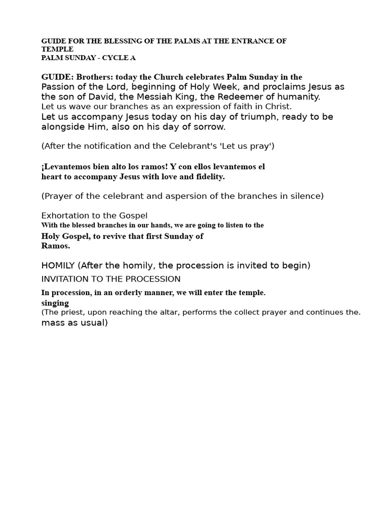 Script For The Blessing of The Palms at The Entrance of The Temple ...