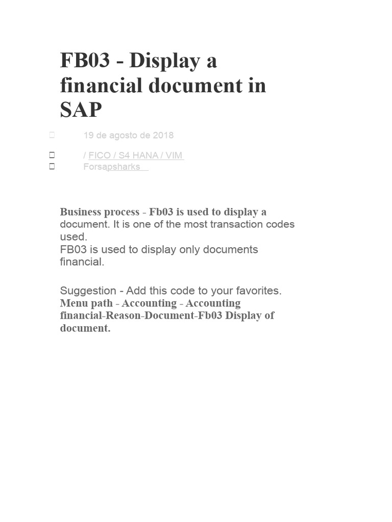 Display Financial Documents in SAP FB03 | PDF