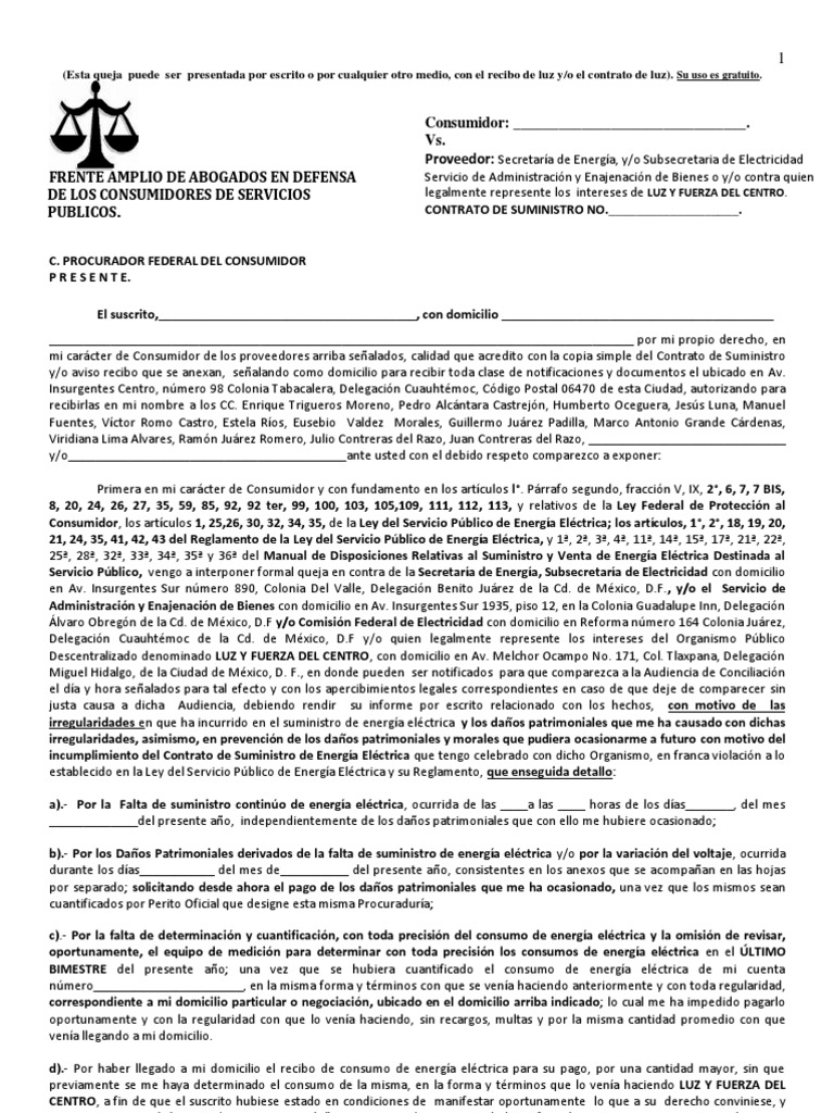 Queja por Cobro Excesivo a CFE | PDF | Ciudad de México | Protección al ...