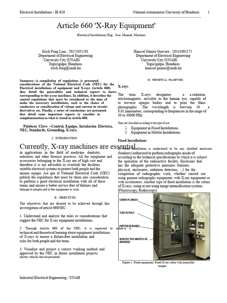 NEC Article 660: X-Ray Equipment Guidelines | PDF | Radiography | High ...