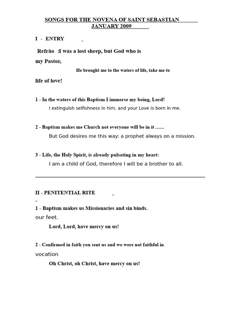 Songs Novena Saint Sebastian 2009 Pdf Eucharist God The Father