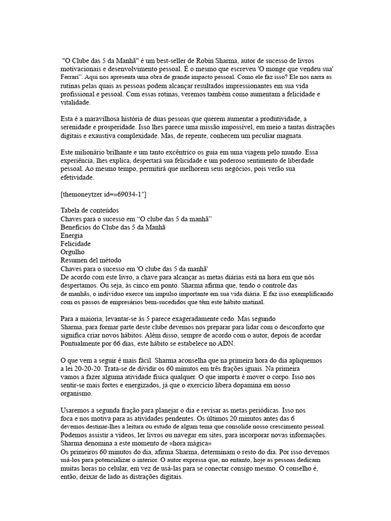 Transforme sua manhã com o Clube das 5 | PDF | Dormir | Tempo